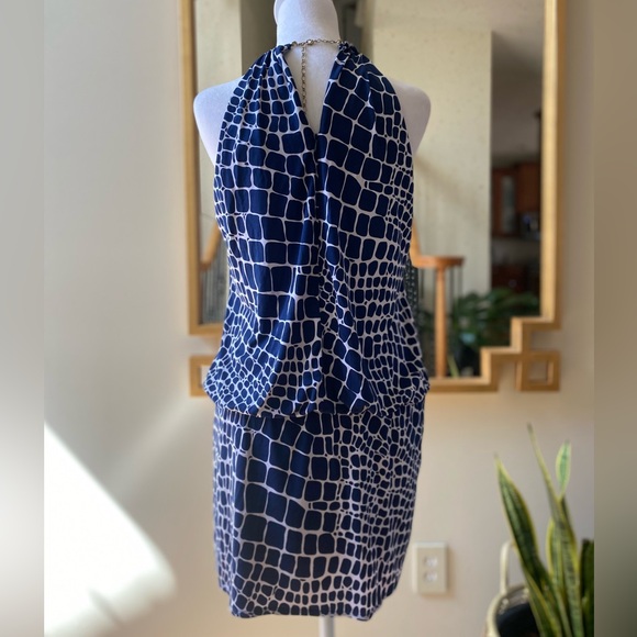 Cache navy white halter mini dress with metal choker - Picture 3 of 12